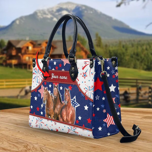 JC American Quarter Horse America Lovers Custom Name 3D Leather Handbag