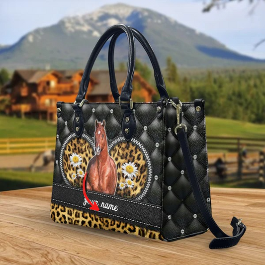 JC American Quarter Horse Leather Heart Pattern Custom Name 3D Leather Handbag