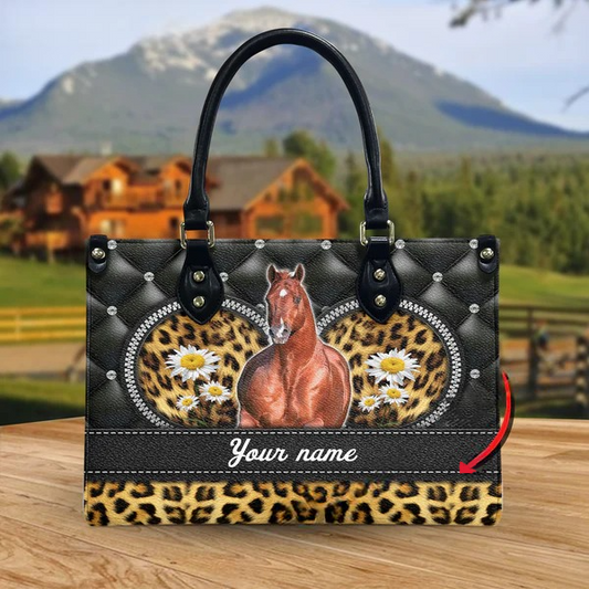 JC American Quarter Horse Leather Heart Pattern Custom Name 3D Leather Handbag