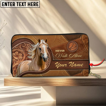 JC Palomino Horse Never Walk Alone Custom Name 3D Leather Wallet