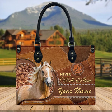JC Palomino Horse Never Walk Alone Custom Name 3D Leather Handbag
