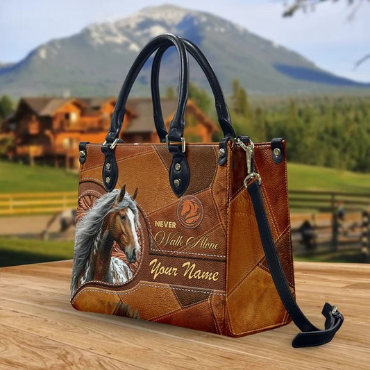 JC Appaloosa Horse Never Walk Alone Custom Name 3D Leather Handbag