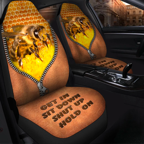 Joycorners Honey Bee Leather Pattern Car Seat Covers Universal Fit (2Pcs)