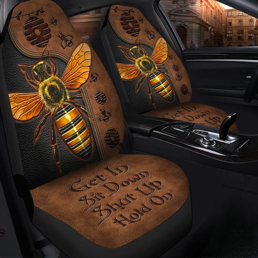 Joycorners Honey Bee Leather Pattern Car Seat Covers Universal Fit (2Pcs)