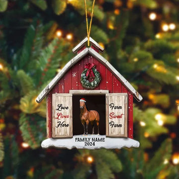 Joycorners Horse Lovers Christmas Farm Sweet Farm Custom Shape Acrylic Ornament