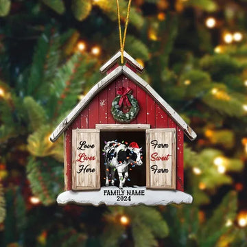 Joycorners Holstein Cattle Christmas Farm Sweet Farm Custom Shape Acrylic Ornament