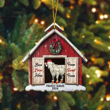 Joycorners Charolais Cattle Christmas Farm Sweet Farm Custom Shape Acrylic Ornament