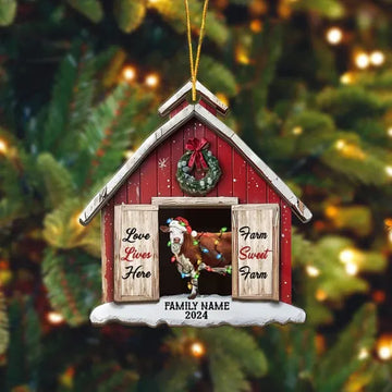 Joycorners Hereford Cattle Christmas Farm Sweet Farm Custom Shape Acrylic Ornament