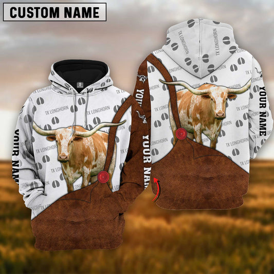 Joycorners Custom Name Texas Longhorn Cattle 3D Printed Hoodie