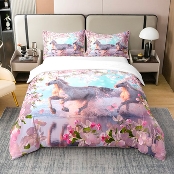 JoyCorners White Galloping Horses Bedding Set