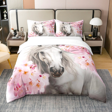 JoyCorners White Horse and Flowers Bedding Set