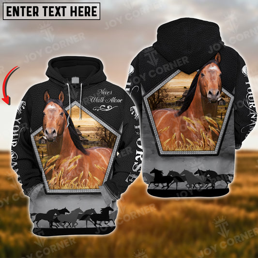 Joycorners Custom Name American Quarter Horse Never Walk Alone Black Pattern 3D Hoodie