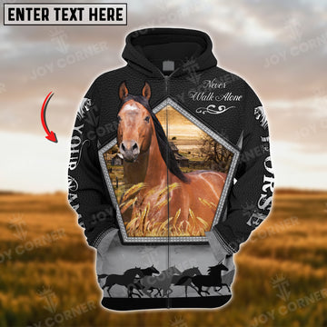 Joycorners Custom Name American Quarter Horse Never Walk Alone Black Pattern 3D Hoodie