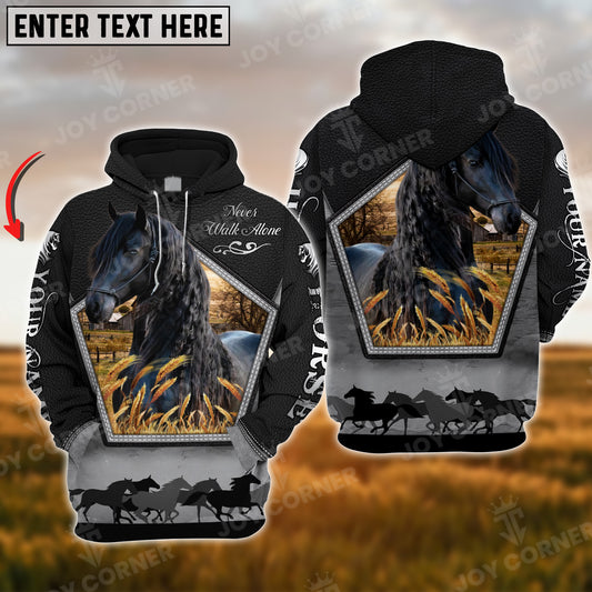 Joycorners Custom Name Friesian Horse Never Walk Alone Black Pattern 3D Hoodie