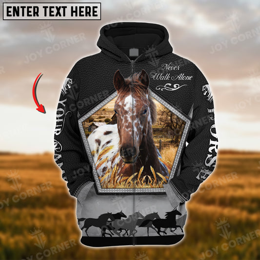 Joycorners Custom Name Appaloosa Horse Never Walk Alone Black Pattern 3D Hoodie