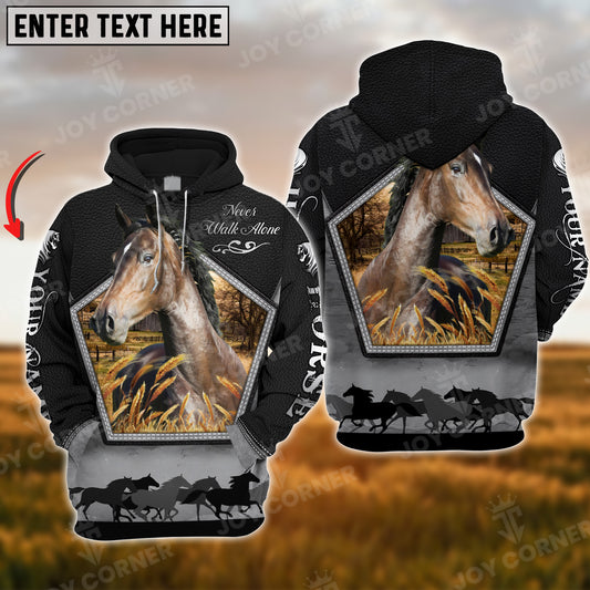 Joycorners Custom Name Hackney Horse Never Walk Alone Black Pattern 3D Hoodie