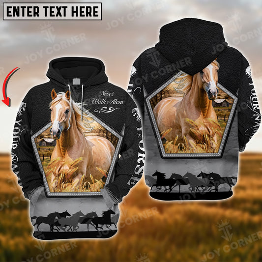 Joycorners Custom Name Palomino Horse Never Walk Alone Black Pattern 3D Hoodie