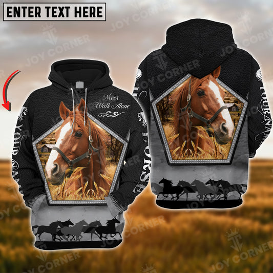 Joycorners Custom Name Thoroughbred Horse Never Walk Alone Black Pattern 3D Hoodie