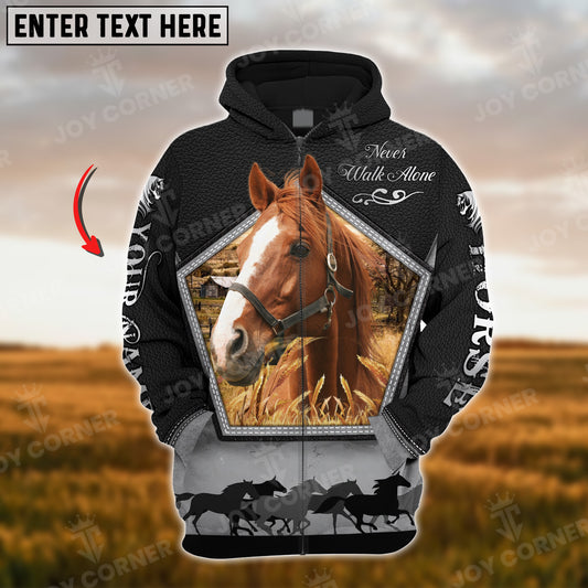 Joycorners Custom Name Thoroughbred Horse Never Walk Alone Black Pattern 3D Hoodie