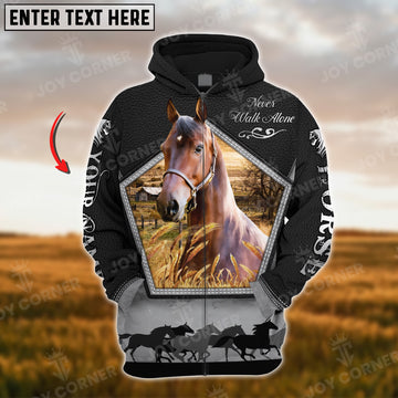 Joycorners Custom Name Morgan Horse Never Walk Alone Black Pattern 3D Hoodie