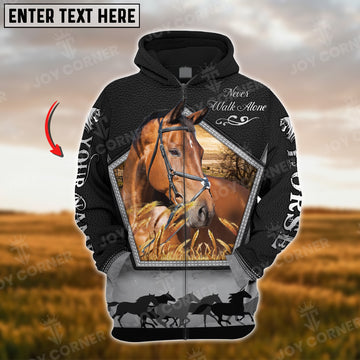 Joycorners Custom Name Warmblood Horse Never Walk Alone Black Pattern 3D Hoodie