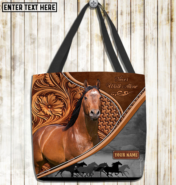 Joycorners American Quarter Horse Never Walk Alone Custom Name 3D Tote Bag