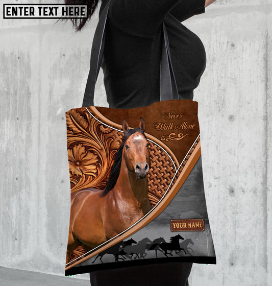 Joycorners American Quarter Horse Never Walk Alone Custom Name 3D Tote Bag
