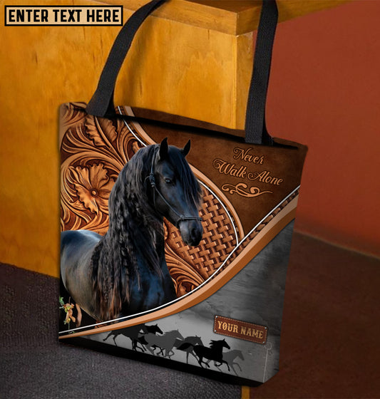 Joycorners Friesian Horse Never Walk Alone Custom Name 3D Tote Bag