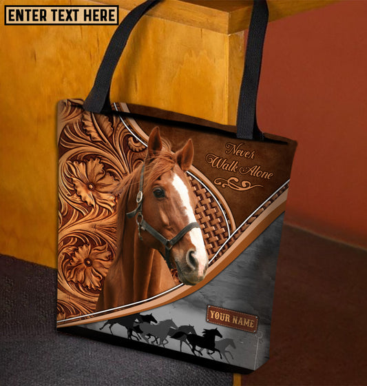Joycorners Thoroughbred Horse Never Walk Alone Custom Name 3D Tote Bag