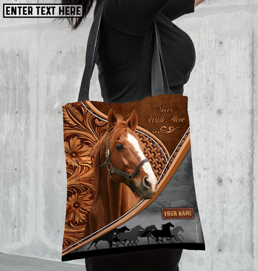 Joycorners Thoroughbred Horse Never Walk Alone Custom Name 3D Tote Bag