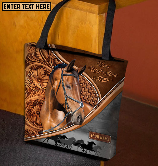 Joycorners Warmblood Horse Never Walk Alone Custom Name 3D Tote Bag