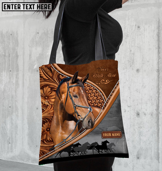 Joycorners Warmblood Horse Never Walk Alone Custom Name 3D Tote Bag
