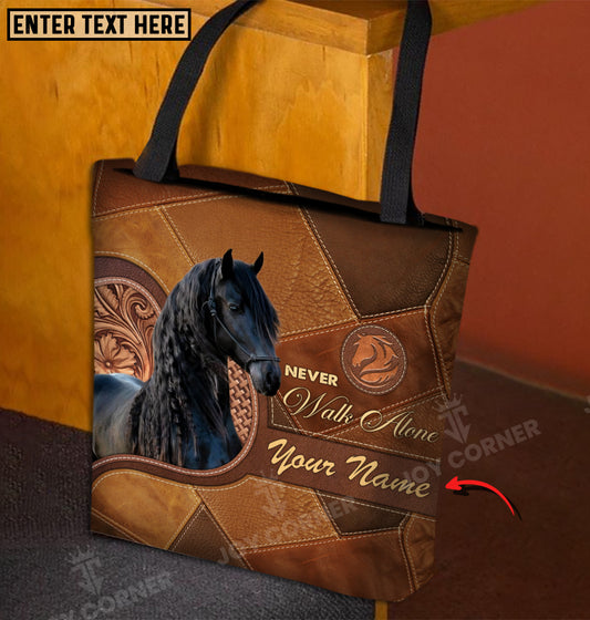 Joycorners Friesian Horse Never Walk Alone Custom Name 3D Tote Bag