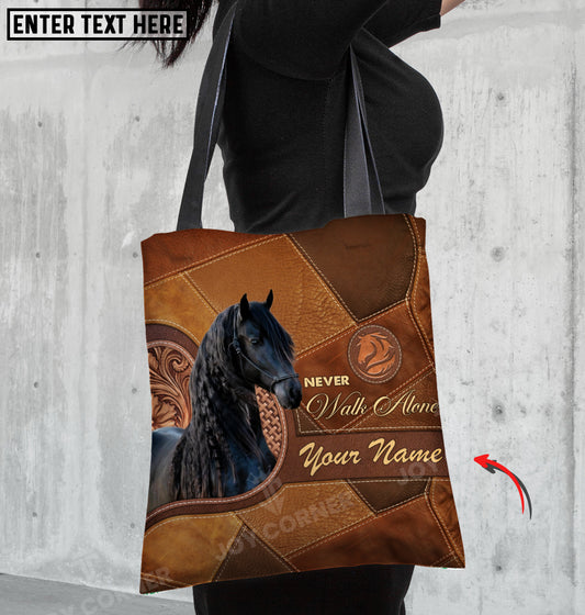 Joycorners Friesian Horse Never Walk Alone Custom Name 3D Tote Bag