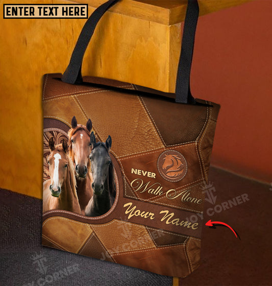 Joycorners Horse Lovers Never Walk Alone Custom Name 3D Tote Bag