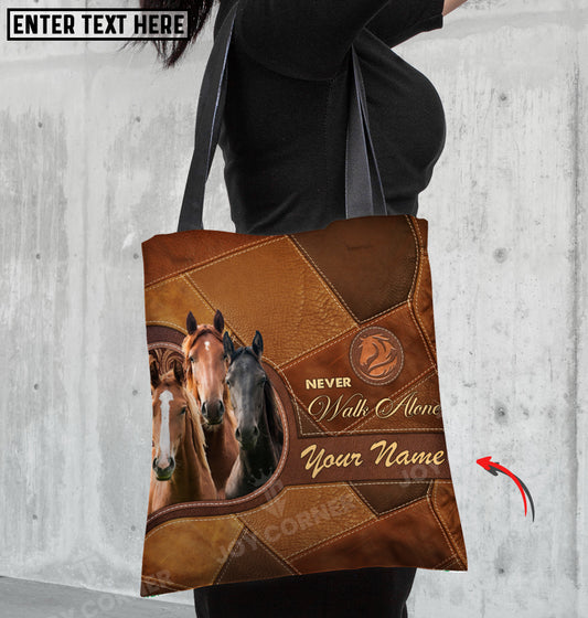 Joycorners Horse Lovers Never Walk Alone Custom Name 3D Tote Bag