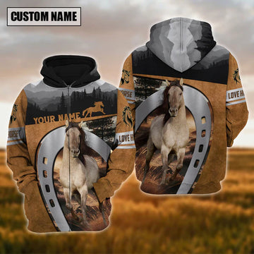 Joycorners Custom Name Horse Lovers Horseshoe 3D Hoodie