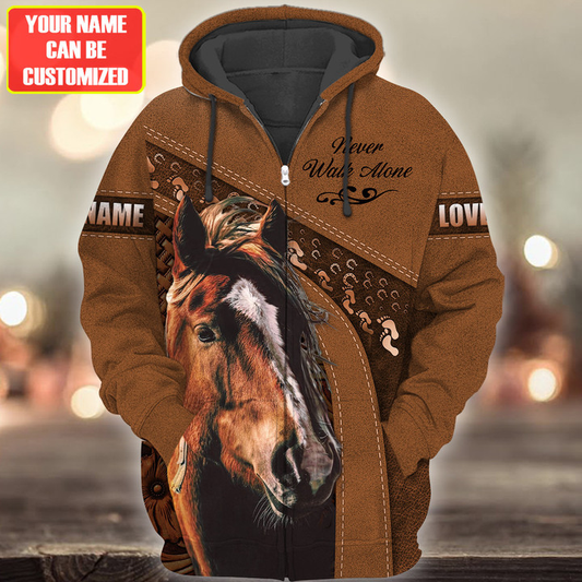 Joycorners Custom Name Horse Lovers Never Walk Alone 3D Hoodie