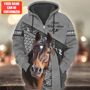 Joycorners Custom Name Horse Lovers Never Walk Alone 3D Hoodie