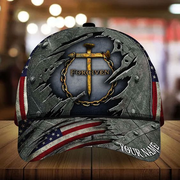 Joycorners Custom Name Jesus Cap Forgiven Metal Cracked 3D Full Printed