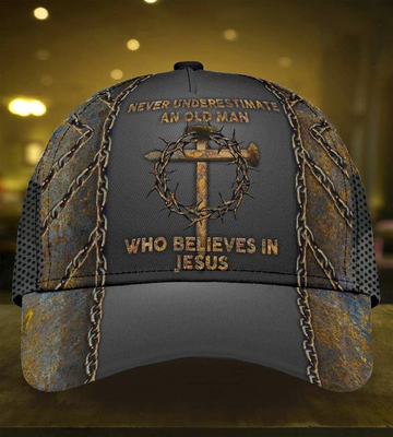 Joycorners Never Underestimate An Old Man Who Believes in Jesus Cap