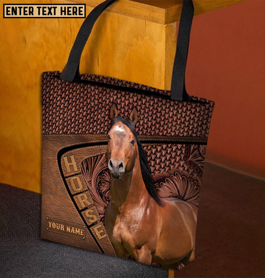 Joycorners American Quarter Horse Carving Leather Pattern Custom Name 3D Tote Bag