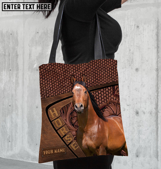 Joycorners American Quarter Horse Carving Leather Pattern Custom Name 3D Tote Bag