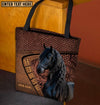 Joycorners Friesian Horse Carving Leather Pattern Custom Name 3D Tote Bag