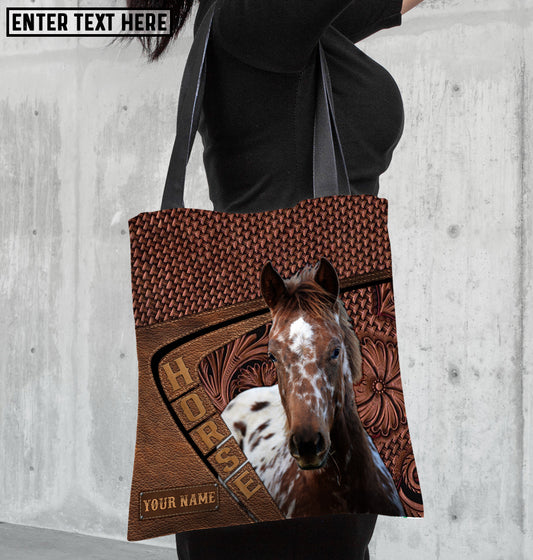 Joycorners Appaloosa Horse Carving Leather Pattern Custom Name 3D Tote Bag