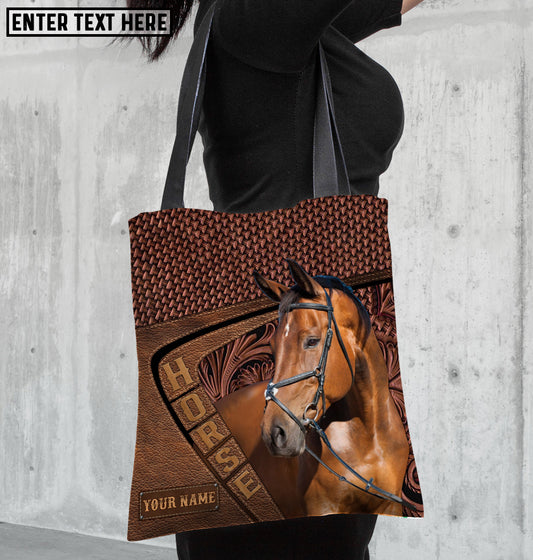 Joycorners Warmblood Horse Carving Leather Pattern Custom Name 3D Tote Bag
