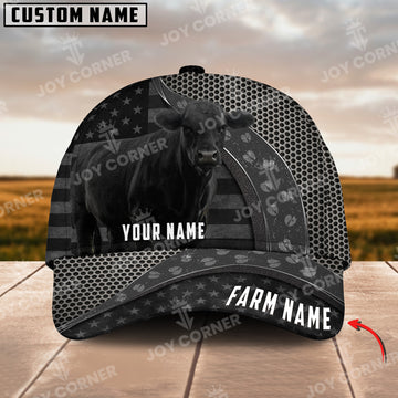 Joycorners Black Angus Cow Customized Name And Farm Name Metal 3D Classic Cap