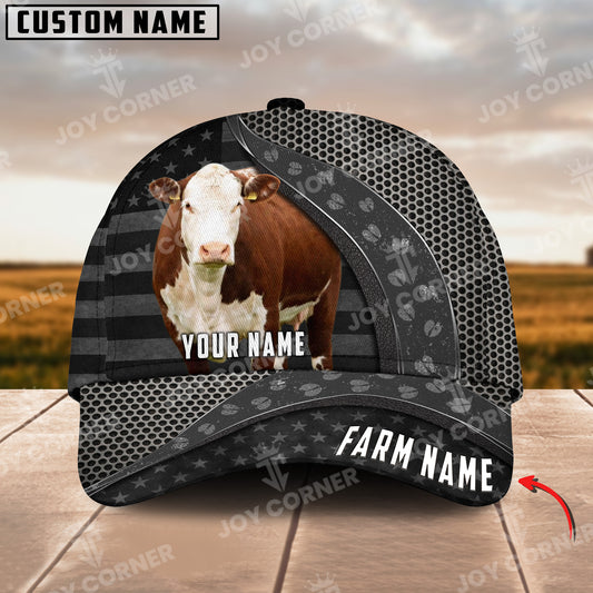 Joycorners Hereford Cow Customized Name And Farm Name Metal 3D Classic Cap