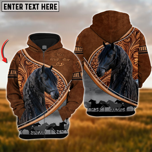 Joycorners Custom Name Friesian Horse Never Walk Alone 3D Hoodie