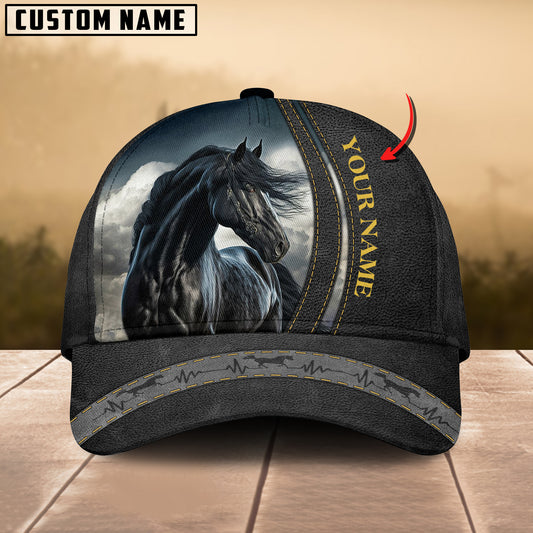 Joycorners Black Horse Lovers Leather Pattern Customized Name Cap